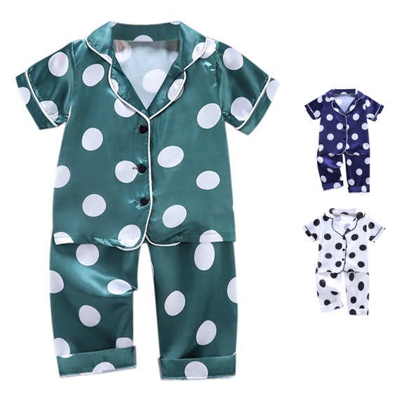 XIYON Girls Pajamas Set Toddler Girls Dot Print Short Sleeve Tops And Pants Sleepwear Outfits Nightwear 18-24 Months