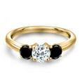 thumbnail image 3 of Gem Stone King 18K Yellow Gold Plated Silver White Topaz and Black Diamond Engagement Ring for Women | 1.14 Cttw | Round 5MM | Gemstone November Birthstone | Size 6, 3 of 6