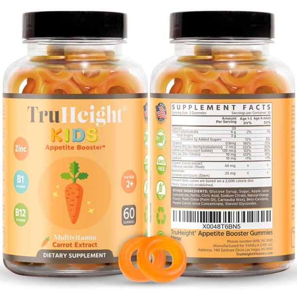 TruHeight Kids Appetite Booster Gummies (Ages 2+) All Natural Toddler, Kids & Teens Appetite Stimulant to Eat More - Weight Gain Vitamins - Pediatrician Recommended Vitamin for Underweight Kids