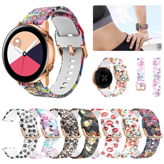 Band Compatible for Samsung Galaxy Active 2 Watch 44mm 40mm Active Watch Bands Galaxy Watch bands 42mm 20mm Soft Silicone Sports Wristband Replacement Straps for Women Men,Brown Leopard