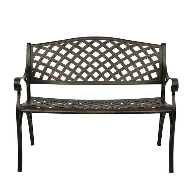 NIKOU 40.5" Outdoor Cast Aluminum Bench With Mesh Backrest Seat Surface