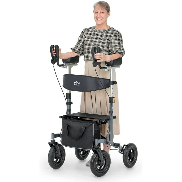 Zler Upright Walker 300lbs StandUp Rollator Walker for Senior with Seat and Armrest, Stand