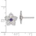 thumbnail image 2 of Primal Silver Sterling Silver Purple and Clear Cubic Zirconia Flower Post Earrings, 2 of 4