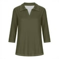 thumbnail image 3 of KUKOOSONG Women 3/4 Sleeve V Neck Polo Shirts Business Casual Collared Work Top Slim Fitted Basic 2024 Fall Shirt, 3 of 4