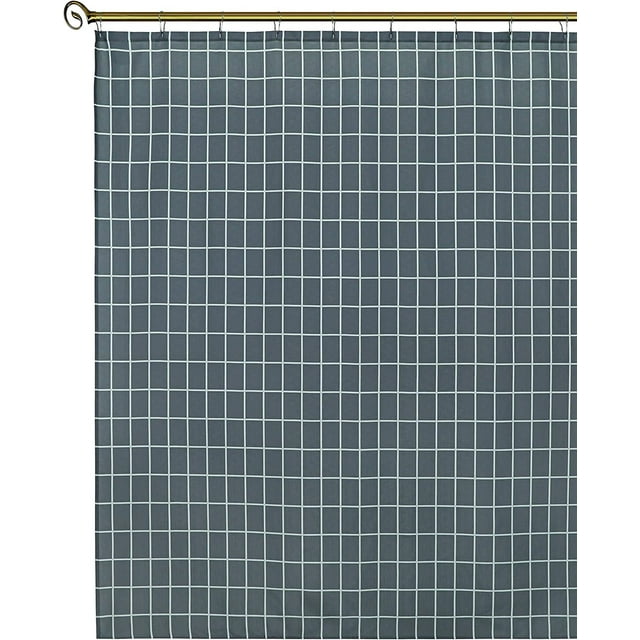 Textured Fabric Shower Curtains 72 Inches by 72 Inches, Dark Grey Checkered Printed Bathroom Curtains Machine Washable