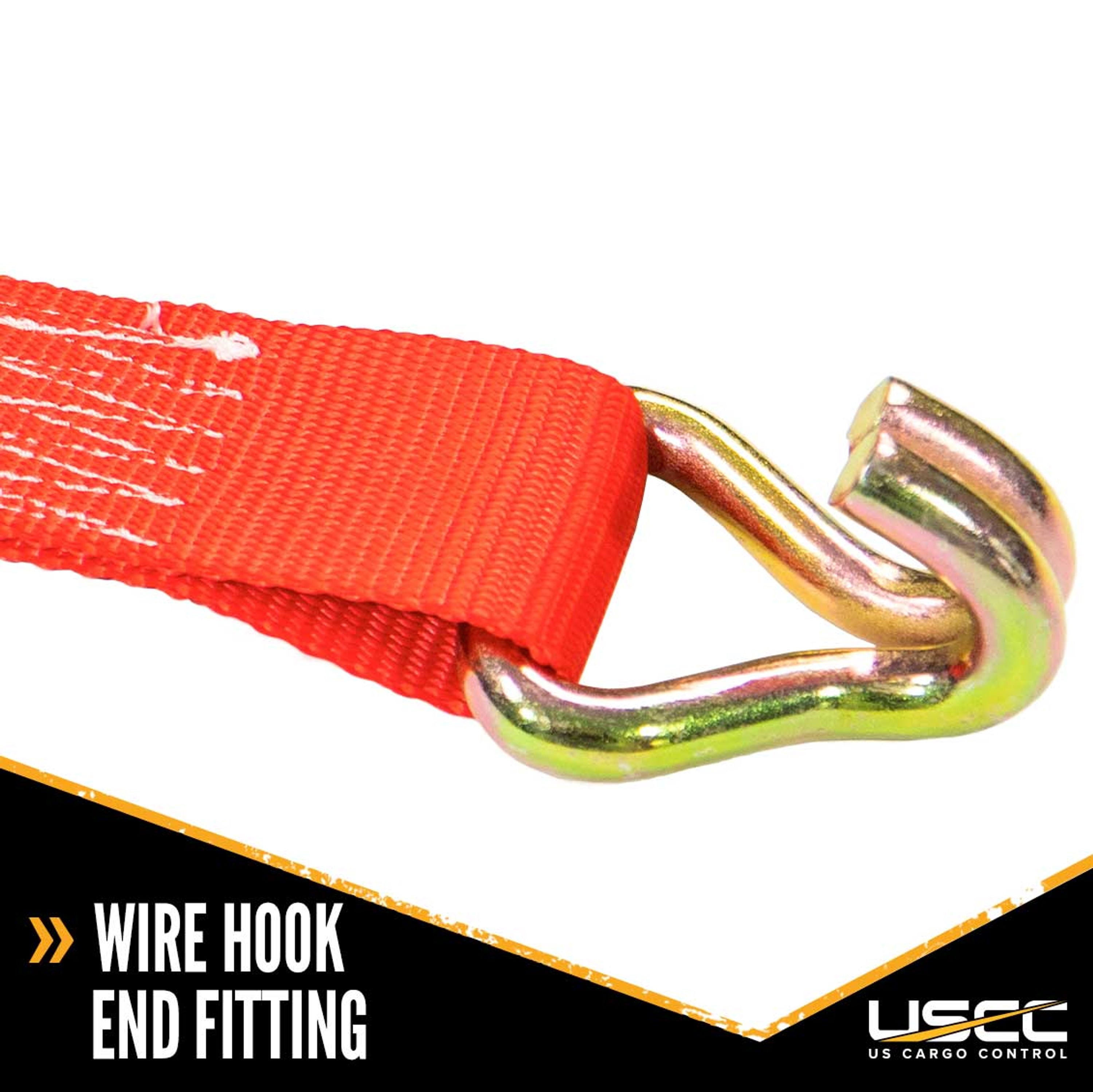 2" x 12' Red Ratchet Strap w/ Double J Hook - 4 Pack