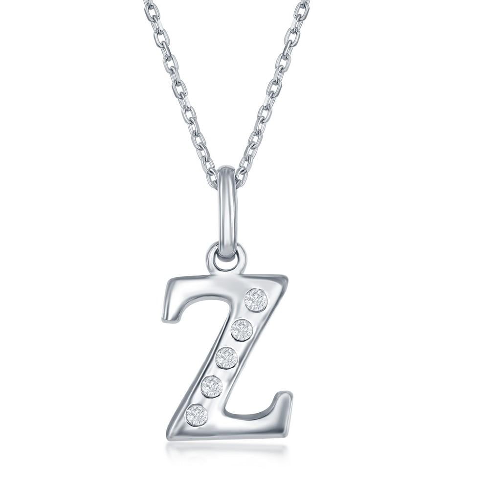 Polished 925 Sterling Silver Z Initial in Rope Circle Pendant Necklace