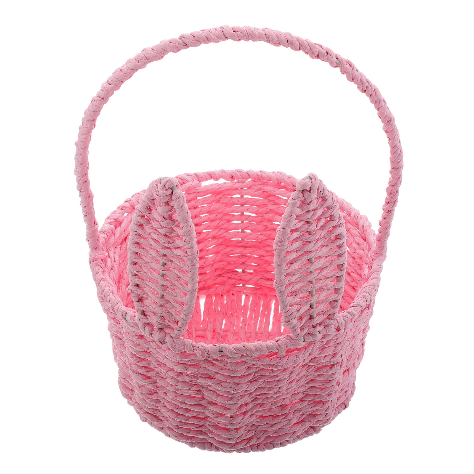 FRCOLOR Easter Bunny Woven Basket for Party Favors Handmade Straw Wicker Easter Candy Eggs for KidsCute Rabbit Picnic Hamper for Egg Hunt Party Present Toy Storage Pink