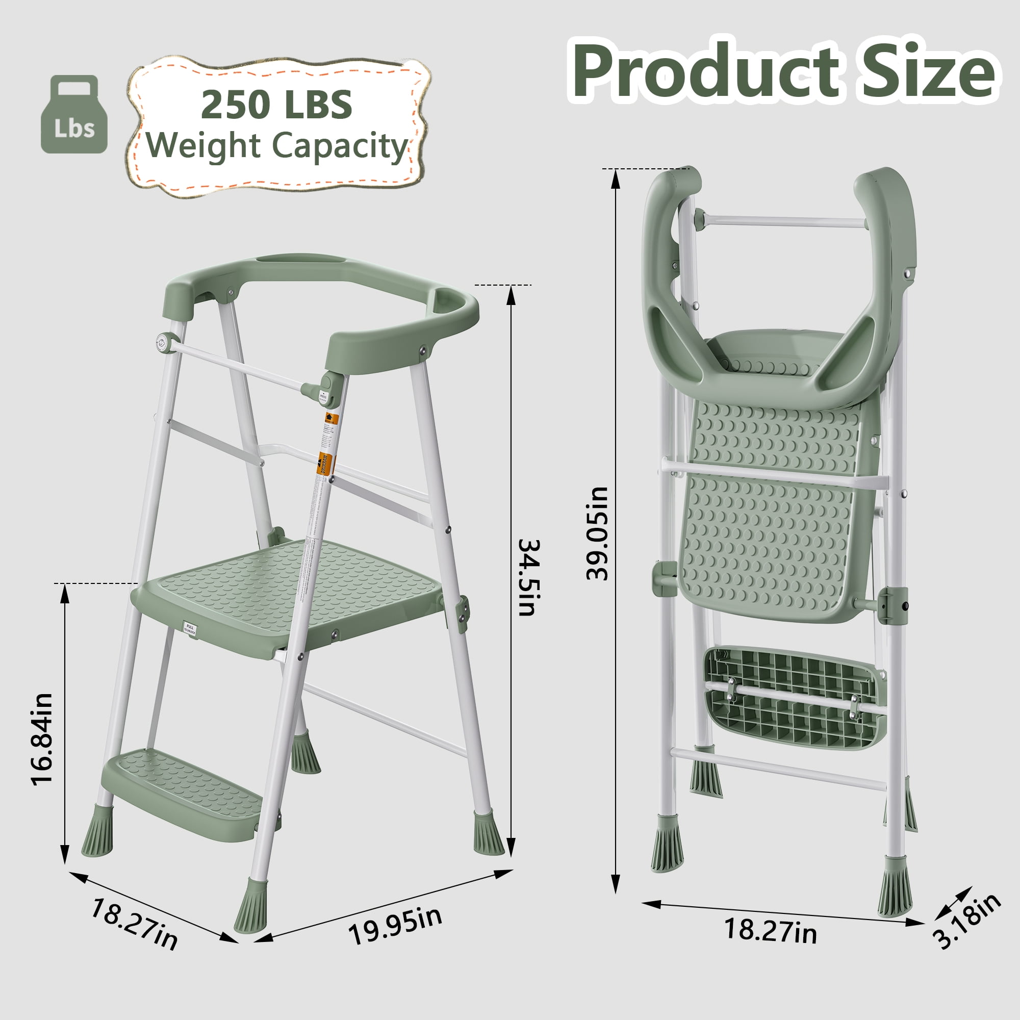LevLad Toddler Kitchen Step Stool Helper for Kids, Foldable Learning Standing Tower for Kitchen Counter, Bathroom, Green