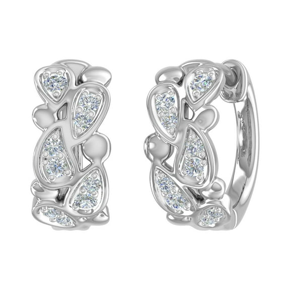 1/4 Carat Diamond Leaf Shaped Hoop Earrings in 14K White Gold (SI1-SI2 Clarity)
