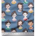 thumbnail image 1 of Soimoi Tissu Popeline de Coton Bleu Imprimé Visage Humain pour Femmes au Mètre 42 Pouces de Large, 1 of 1