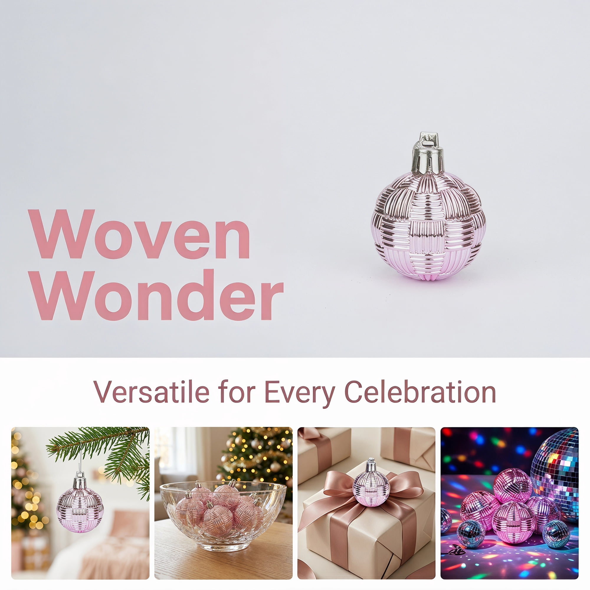 Unique Bargains 6Pcs Woven Texture Balls Mini Decorative Spheres Orbs Pink 1.6"