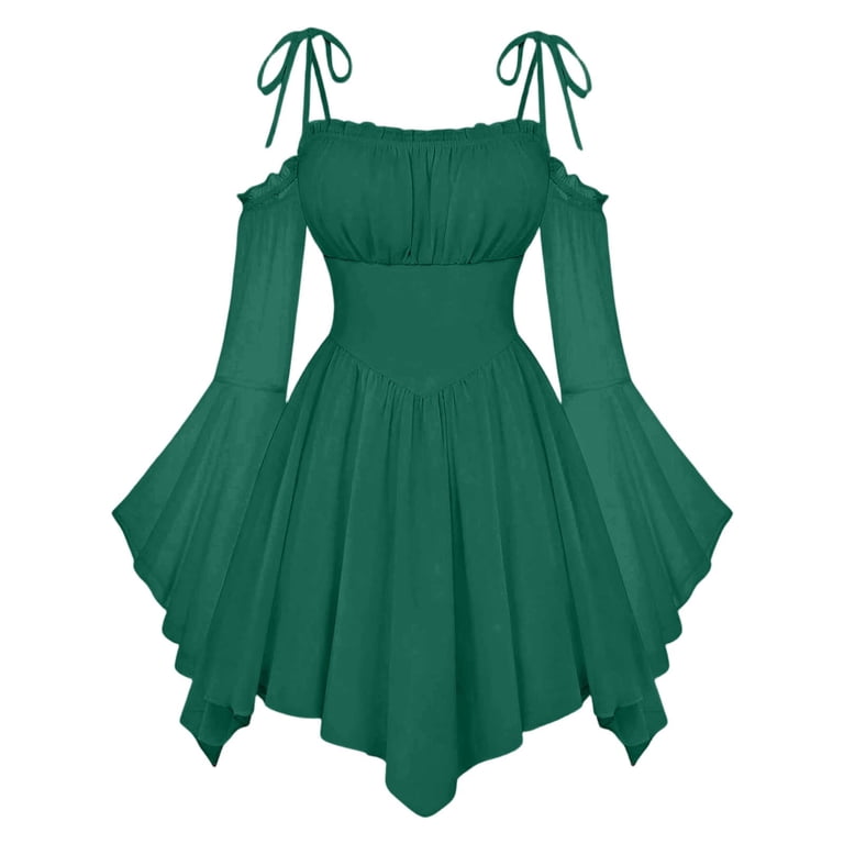 Scarlet Darkness Womens Renaissance Fairy Dress A Line Boho Corset Dress,Long Bell Sleeves Off-shoulder Dress with Pockets, Comfortable Chiffon, for 