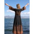thumbnail image 6 of Women's Boho Embroidered Maxi Dress Long Sleeve Floral Printed Belted Swing Vacation Beach Dress, 6 of 8