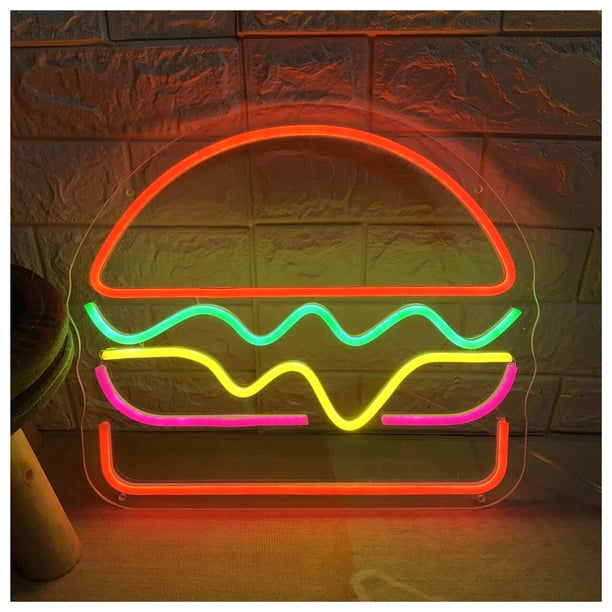 Letrero De Neón Hamburguesas Para Comida Rápida. LED Decorativo Pared Para . Bienvenido A La Inauguración Tu Sala Juegos, Dormitorio 40cm