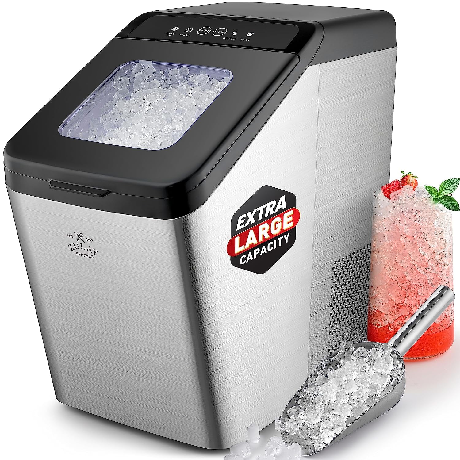 Zulay Kitchen Soft Ice Maker with Water Line Hook Up Pebble Ice