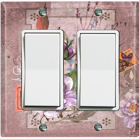 Metal Light Switch Plate Cover Floral Nature Postcard Newspaper Damask Purple FLW096