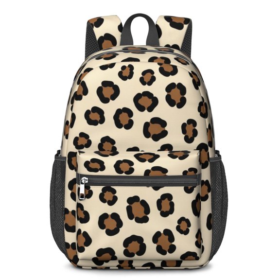 Brown and Beige Leopard Print 17" School Backpacks for Teens,Waterproof Oxford Fabric,S-Shape Padded Straps for School,Travel,Hiking,Camping