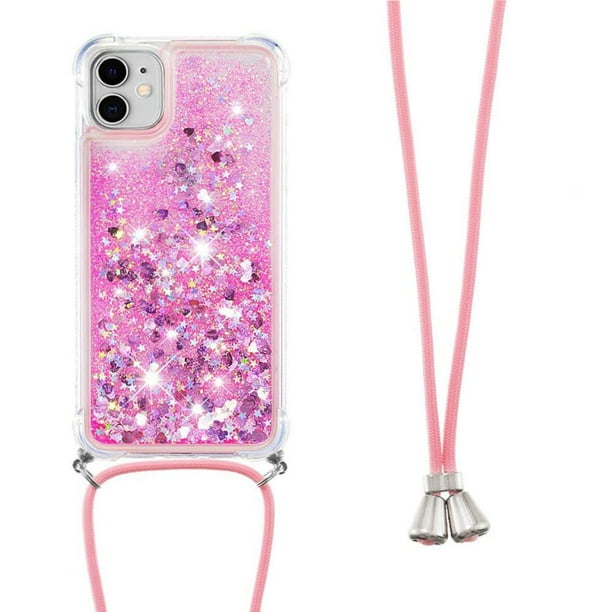 Funda FOXDOCK para iPhone 11 con Cuerda Ajustable, Brillo Líquido, Protección Antigolpes y Lente – Ideal para Regalo