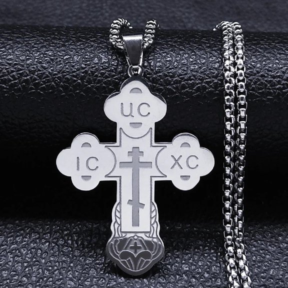 UC IC XC Eastern Church Orthodox Cross Necklace 14K White Gold Religious Prayer Chain Necklaces for Man/Woman Jewelry