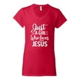 thumbnail image 2 of Wild Bobby Just A Girl Who Loves Jesus Inspirational/Christian Women Standard V-Neck Tee, Red, Large, 2 of 5