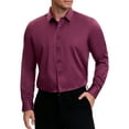 thumbnail image 1 of Camisas de vestir formales de color sólido con cuello de punta y manga larga para hombres INSPIRE CHIC, color burdeos, talla S, 1 of 6