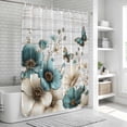 thumbnail image 6 of Teal Tulip Butterfly Shower Curtain, Waterproof Shower Curtains for Bathroom, Beige Turquoise Floral Grey Wooden Washable Fabric Bathtub Curtain Set Bath Decor with 12 Hooks Standard 72"x72", 6 of 8