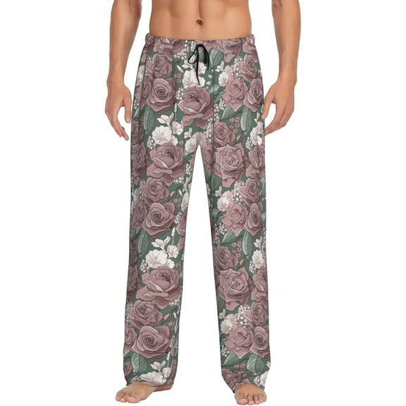 Fotbe Rose Flowers Men's Pajama Pants,Sleepwear Pants,Pj Bottoms Drawstring And Pockets-Large