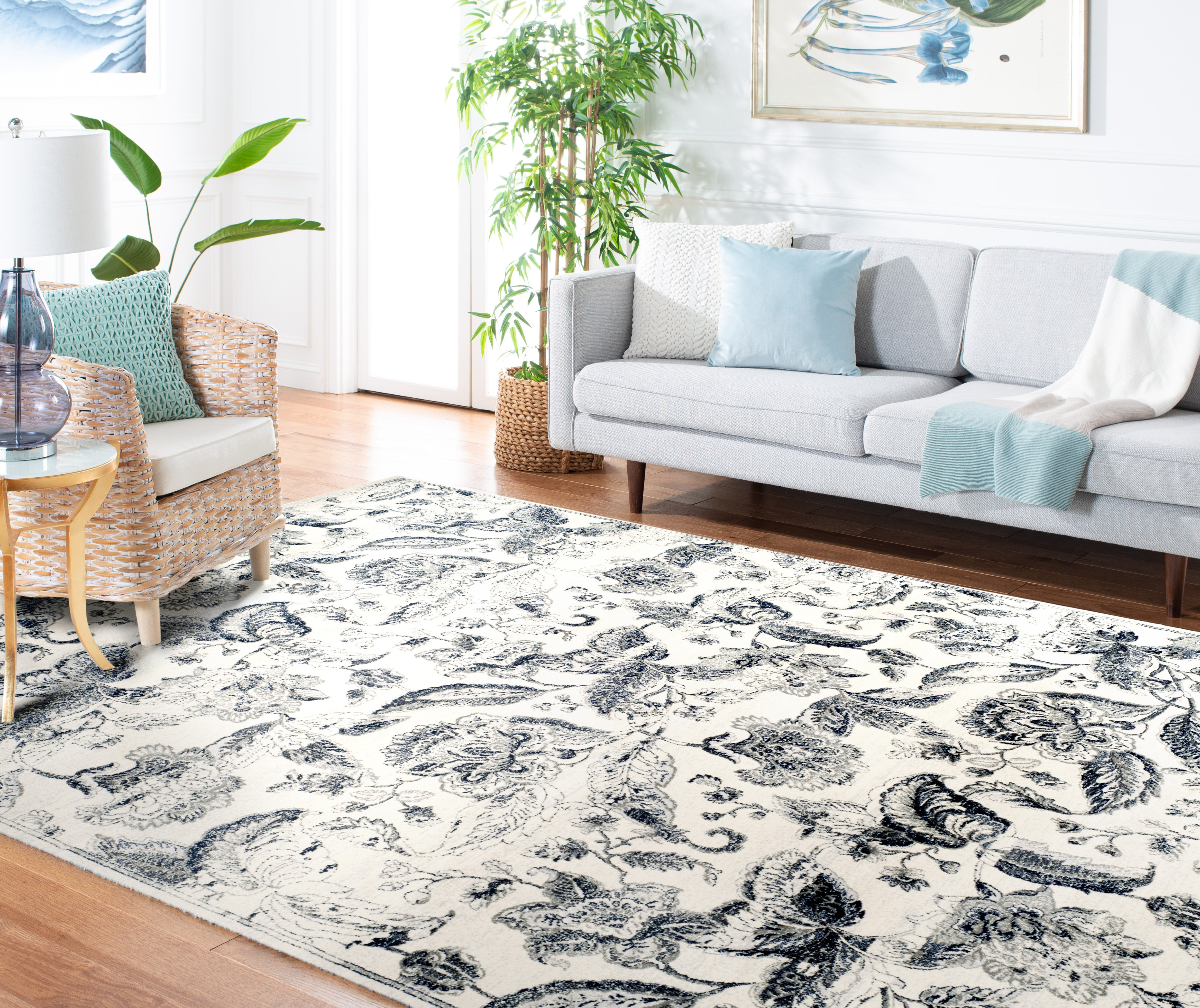 SAFAVIEH Carnegie Lauressa Distressed Area Rug, Cream/Light Gray, 6'7" x 9'2"