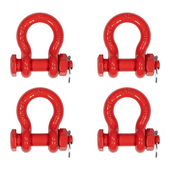 4 Pcs 1/2" Anchor Shackle Forged Carbon Steel w/ Safety Screw Pin Load Limit 4,000 lbs Double Rust Protection Heavy Duty D Ring Bolt Type Shackle for Towing, Rigging, Vehicle Recovery