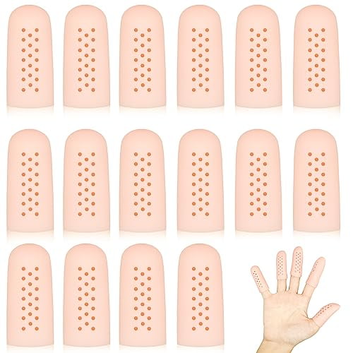 16Pcs Gel Finger Cots with Air Holes,Gel Finger Protectors Finger Covers Protection for Finger Tips,Breathable Finger Covers Finger Caps Gloves Finger Protectors for Wound,Finger Cracking