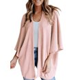 thumbnail image 1 of Minnieouse Suéter abierto frontal para mujer, cárdigan de punto suelto de poliéster, manga 3/4, ropa informal de primavera y otoño, blanco, L Prendas para la parte del cuerpo Rosado SG Minnieouse AP003557-09, 1 of 5