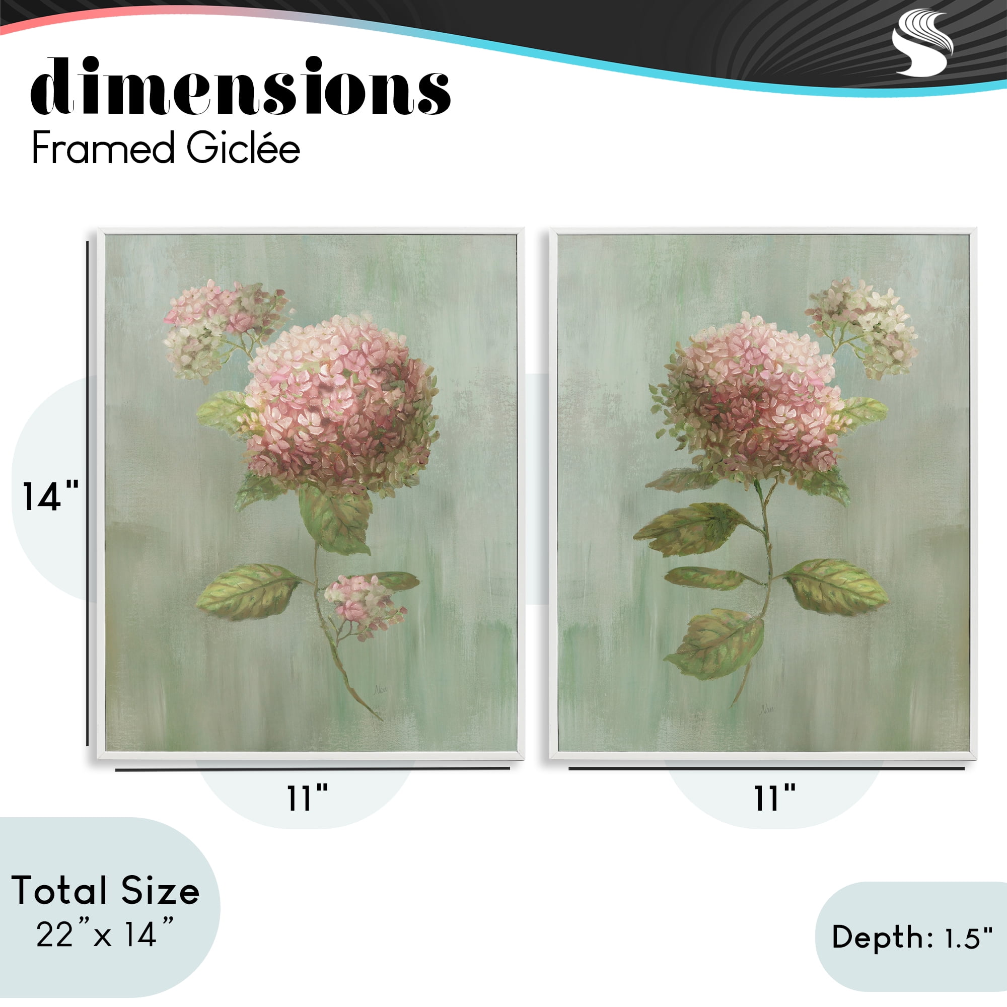 Stupell Industries Aged Pink Hydrangeas 2 Piece White Framed Giclee Art Set, design by Nan