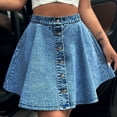 thumbnail image 2 of WTOBBY Women's High Waist Denim Skirt Casual Loose Tummy Control Stretch Comfortable A-Line Mid Length Washed Blue Jeans Skirt for Summer Streetwear,Royal Blue L, 2 of 5