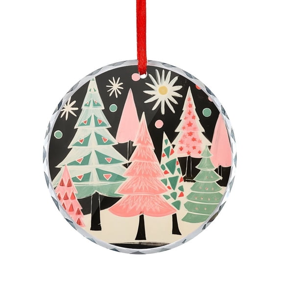 Watercolor Colorful Christmas Trees Glass Ornament Xmas Decor Indoor Home Holiday Party Gifts Christmas Glass Round Christmas Ornament