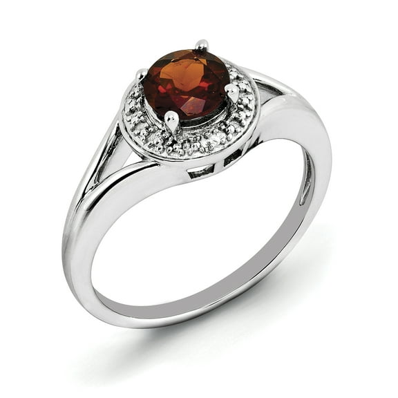Sterling Silver Rhodium-plated Diam. & Garnet Ring