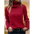 thumbnail image 4 of Fall Winter Long Sleeve Slim Pullovers Women Turtleneck Cable Knit Sweaters, 4 of 4