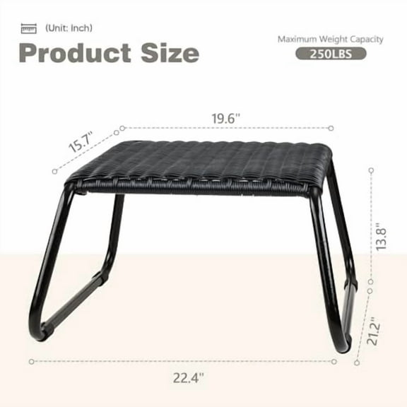 Wicker Ottomans Outdoor Footstool,Patio Rattan Garden Furniture All Weather Foot Stool Outdoor Footrest for Backyard Poolside Porch 2 Set Black