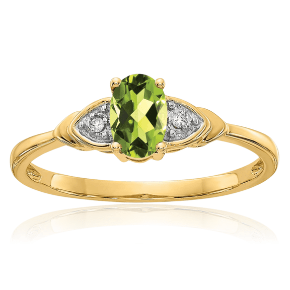 14K Solid Yellow Gold Green Peridot Diamond Ring August Birthstone Jewelry