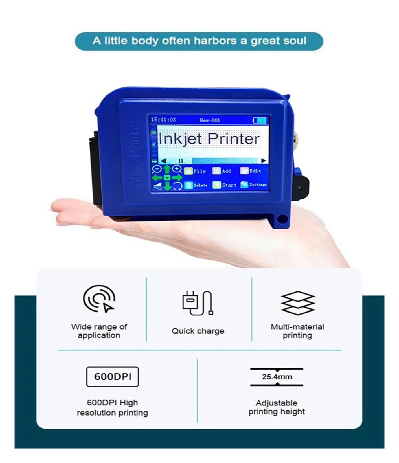 25.4mm Mini Inkjet Printer Lockless Portable QR Strip Batch Code Numbering Logo Label Printer Inkjet Printer ,Versatile Surface Compatibility