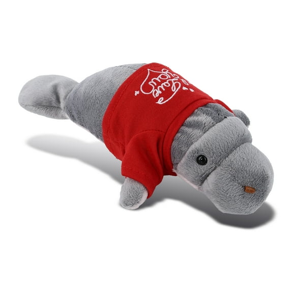 DolliBu I LOVE YOU Grey Manatee Plush - Cute Stuffed Animal with Red Shirt For Valentine, Anniversary, Boyfriend, or Girlfriend Gift - 9 Inches