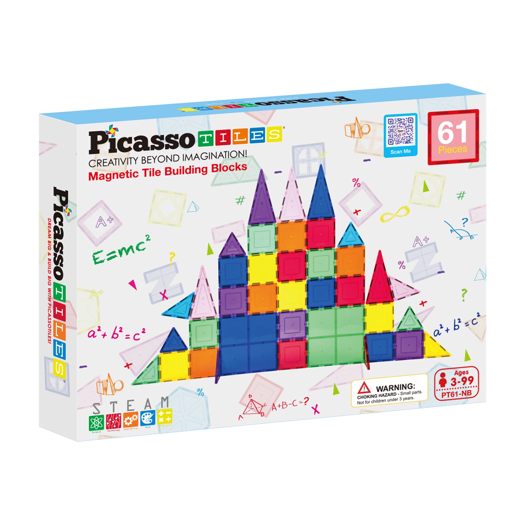 PicassoTiles 61 Piece Magnetic Building Blocks Set, Construction Toy, Multicolor