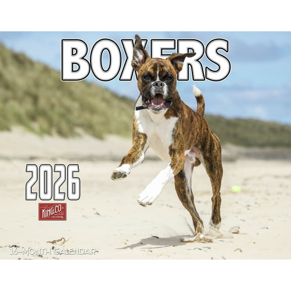 2026 Boxer Dogs Wall Calendar 16-Month X-Large Size 14x22, Fun Dog Calendar by The KING Company-Monster Calendars