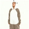thumbnail image 5 of Unisex Onesie Adult Sleepwear Loose Funny Hooded Outfit Plush Winter Warm Pajamas with Pocket Khaki M, 5 of 7