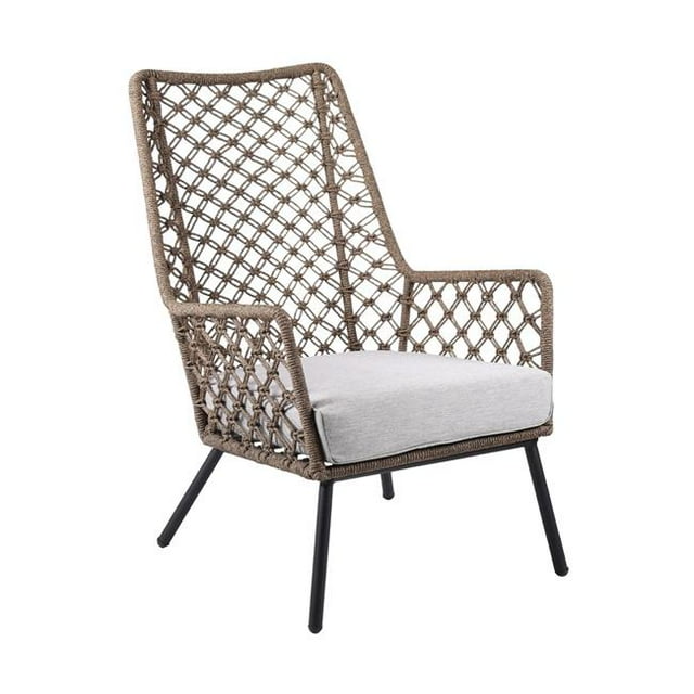 Armen Living LCMPCHTRU Marco Indoor Outdoor Steel Lounge Chair with Truffle Rope & Grey Cushion