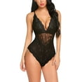 thumbnail image 1 of Lencería de entrepierna para mujer, body de encaje sexy con escote en V profundo, picardías de encaje de una pieza, negro medio-(con entrepierna a presión) Jormftte WRMH-261-6, 1 of 6