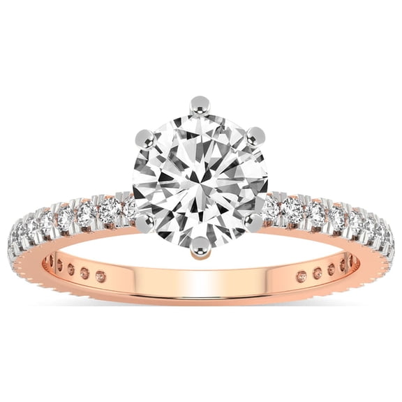 2 Carat IGI Certified Round Shape Lab Grown Diamond Engagement Ring | 14K Rose Gold | Zoey Six Prong Eternity Lab Diamond Ring | FG-VS1-VS2 Quality Friendly Diamonds