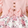 thumbnail image 6 of GYRATEDREAM Newborn Baby Girl Cute Ribbed Romper Dress Infant Ruffle Long Sleeve Flower Print Birthday Party Holiday Princess Dress with Bow Toddler Spring Fall Clothes for 0-18M Pink, 6 of 8