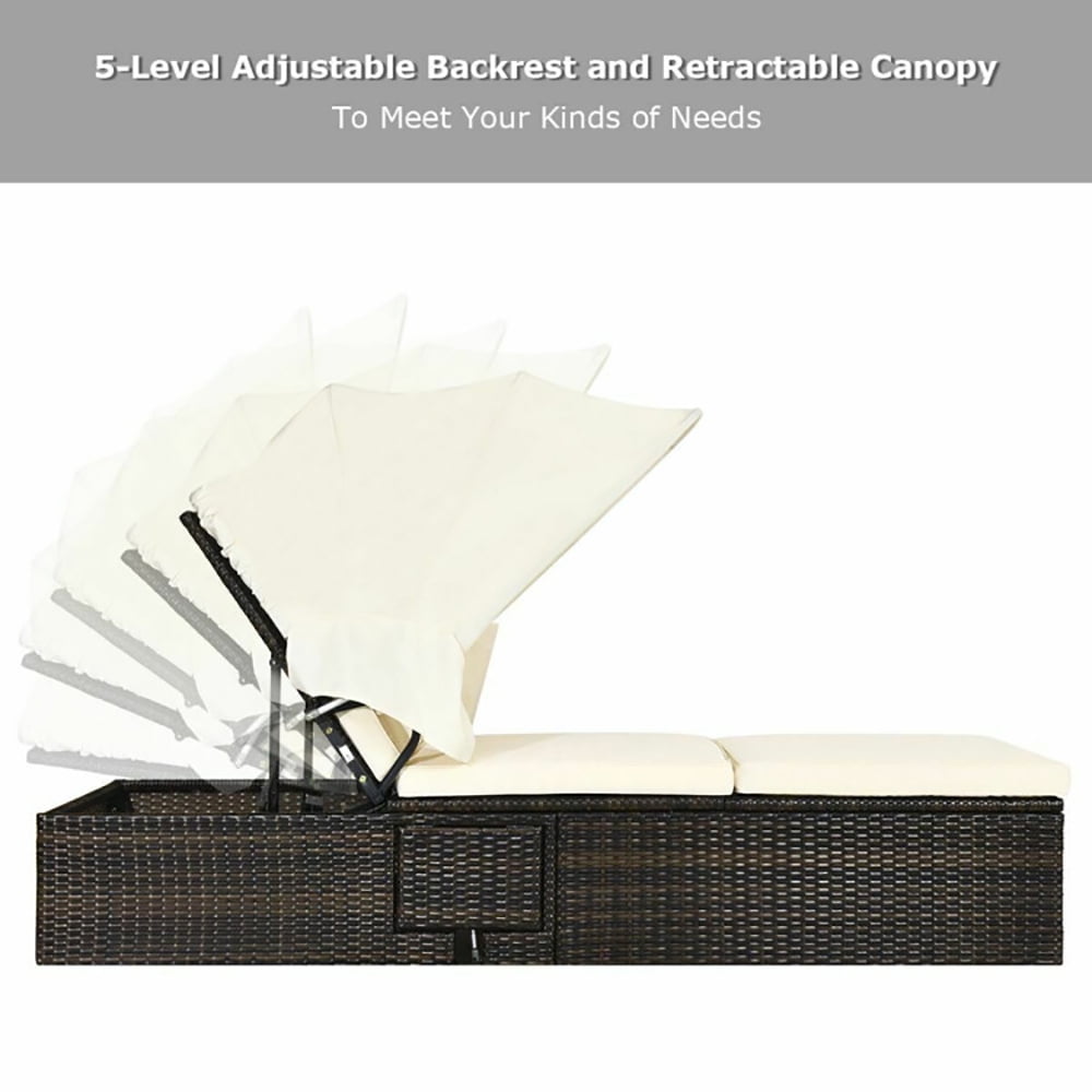 Aimee Lii Chaise Cushioned Top Canopy Patio Rattan Lounge Chair with Tea Table, Patio Loungers Aimee Lii Chaise Cushioned Top Canopy Patio Rattan Lounge Chair with Tea Table, Patio Loungers