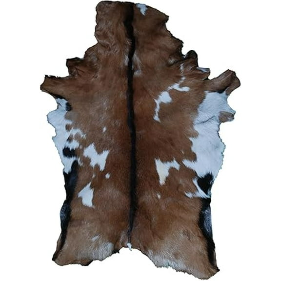 Brown and White Goat Hide Rug | 100% Genuine Hair-On Leather Goat Skin for Rustic Decor